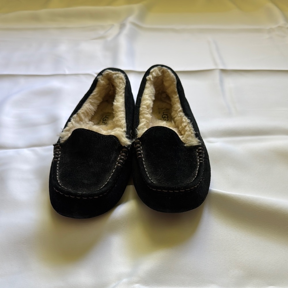 UGG Black Suede Ansley Slippers with Plush Lining